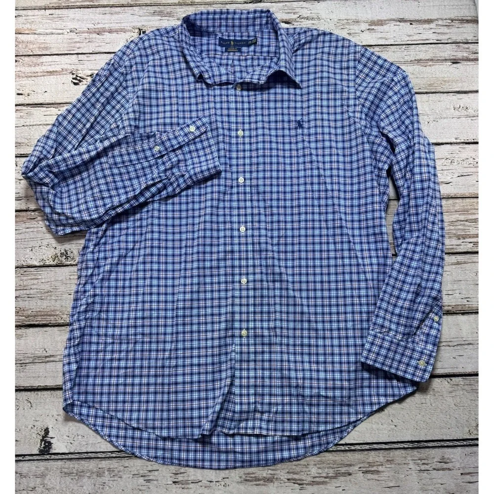 Polo Ralph Lauren Men's XXL Classic Fit Performance Button Down Shirt Blue Check